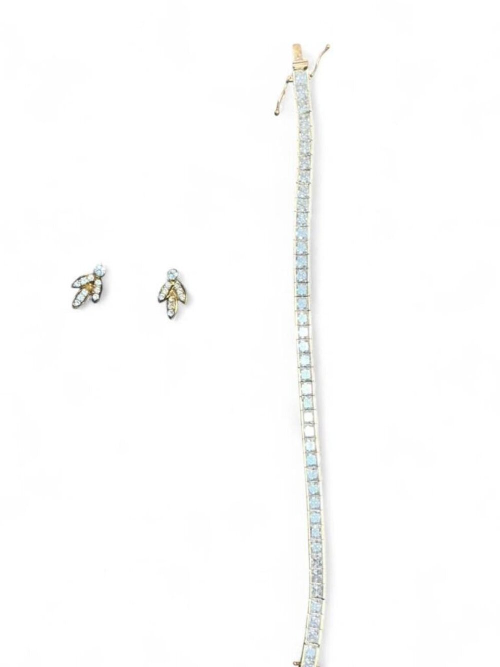 Sterling silver 18" 10mm CZ flower earrings & 14" 10mm 925 CZ bracelet set